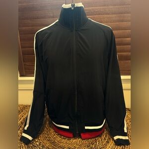 Athleta Black Bomber Jacket with White Stripes